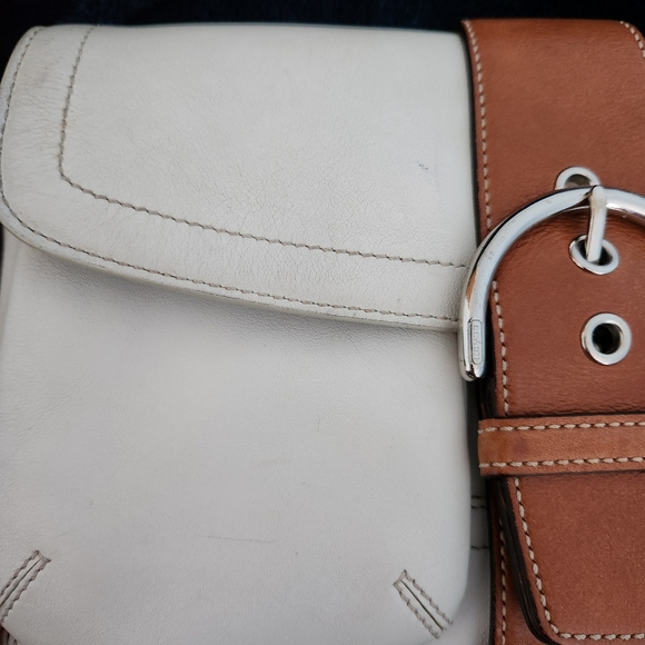 Coach SoHo Leather Handbag & matching Coach SoHo Wallet White Ivory & Tan Brown - Picture 6 of 14